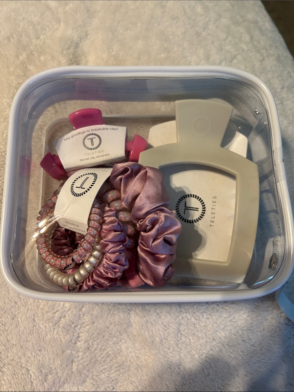 Pink Satin Scrunchie & Accessory Set - Teleties
